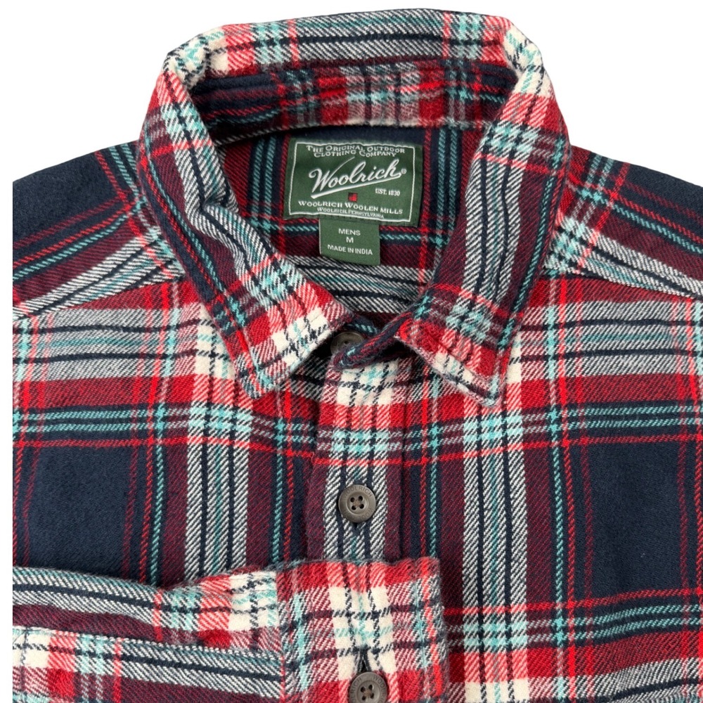 Woolrich Mens Flannel Plaid Button Down Shirt‎ Red Navy Blue Medium M